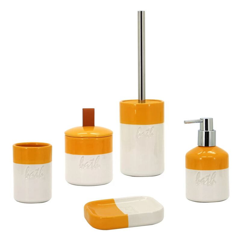 Set bagno con Dispenser sapone, Porta spazzolino e Portascopino Azzurro  Jinko