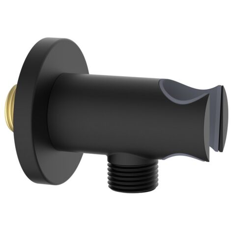 Presa acqua tonda con supporto doccino in ottone color nero opaco