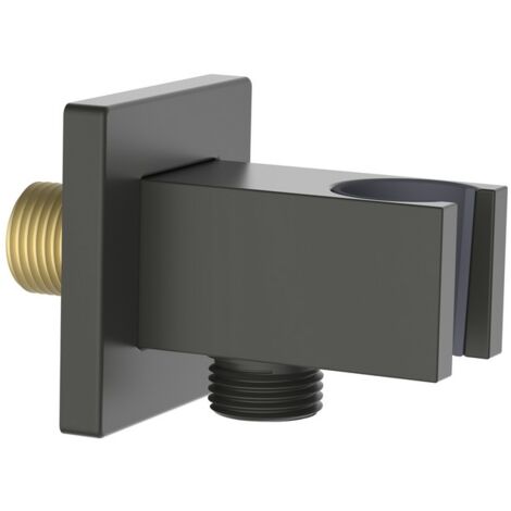 Presa acqua quadrata con supporto doccino in ottone color gungrey