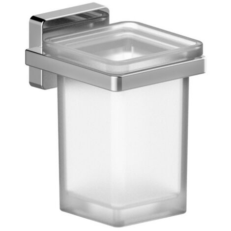 Porta bicchiere/spazzolini cromo e vetro satinato - serie Kubik