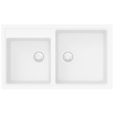 Lavello da incasso in materiale sintetico 2 vasche 86 cm – Bianco (1/2)