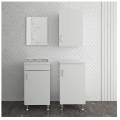 Set bagno/lavanderia con lavatoio 45x50 cm, specchio, pensile e colonna -serie Eco (1/4)