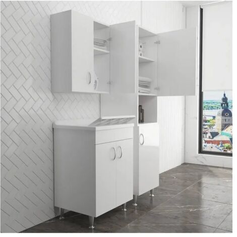 Set bagno/lavanderia serie Eco con lavatoio 60x50 cm, pensile e colonna (1/5)