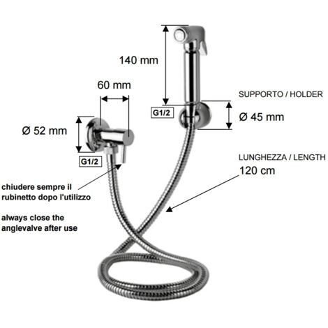 Set relax con doccetta bidet a pulsante, flessibile e rubinetto minimal all cromo