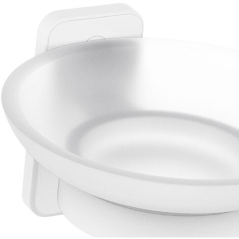 Porta sapone a muro in acciaio bianco e vetro satinato - Serie Blend