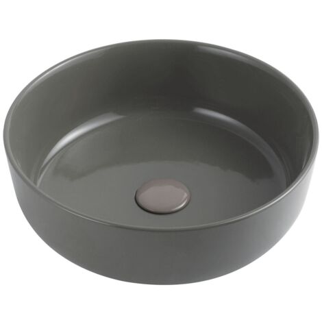Lavabo bacinella d'appoggio tondo D385 cm in ceramica Grigio Cemento