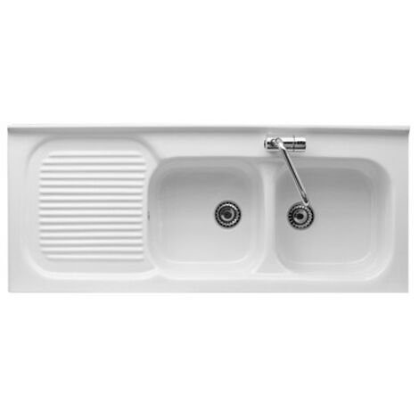 Lavello da incasso in ceramica con 2 vaschette cm 120 gocciolatoio sx