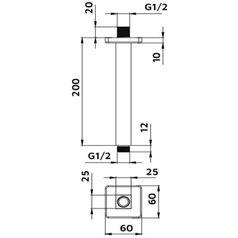 Braccio doccia a soffitto quadrato 20 cm
