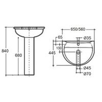 Lavabo monoforo 56cm serie kaila