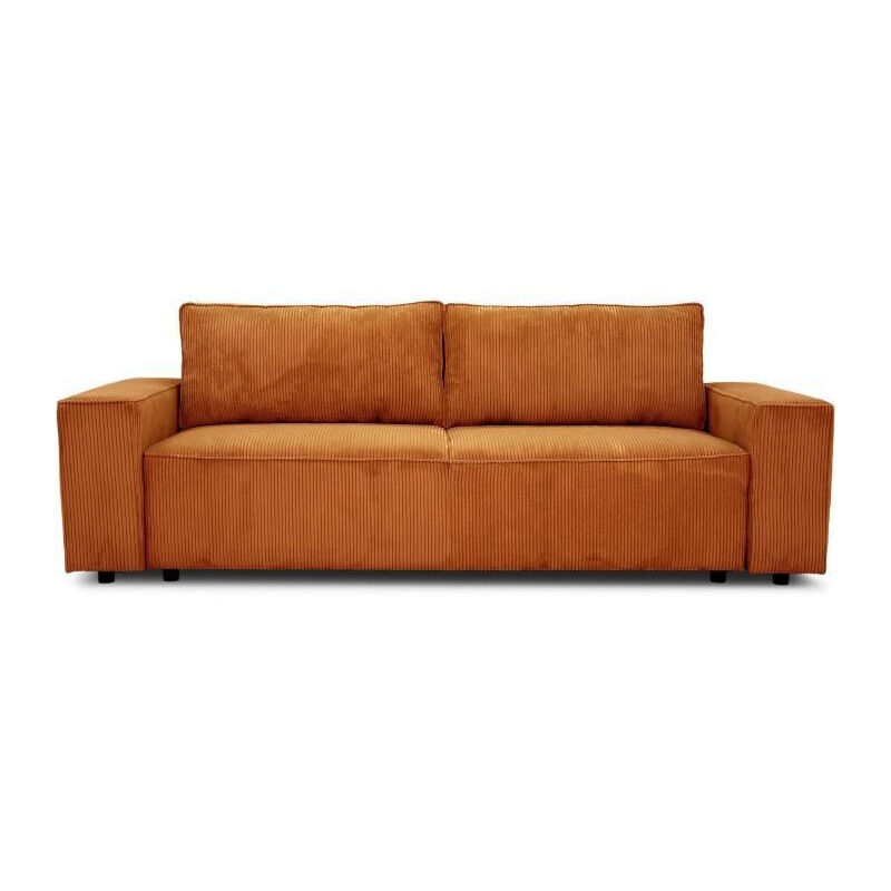 Canapé Convertible Avec Oreiller Cylindrique Pliant Velours Côtelé Cadre Fixe Orange Rouge