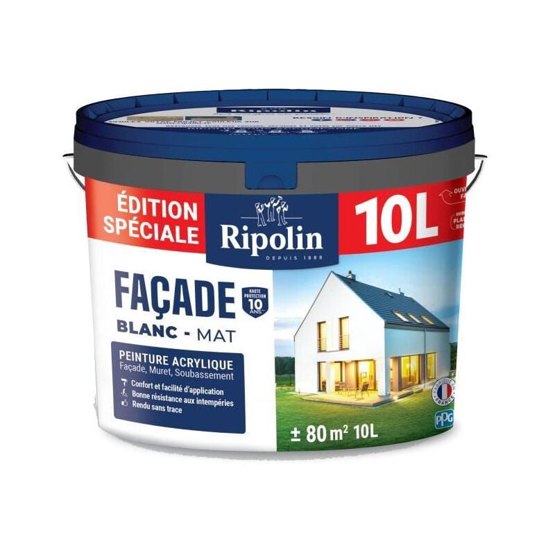 Peinture spéciale façade - RIPOLIN - Blanc - Mat - 10 L