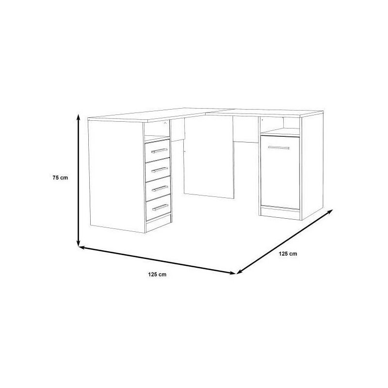 TOLEDE Bureau d'angle 1 porte 4 tiroirs - Décor papier blanc - L 125 x P  125 x H 75 cm - Cdiscount Maison