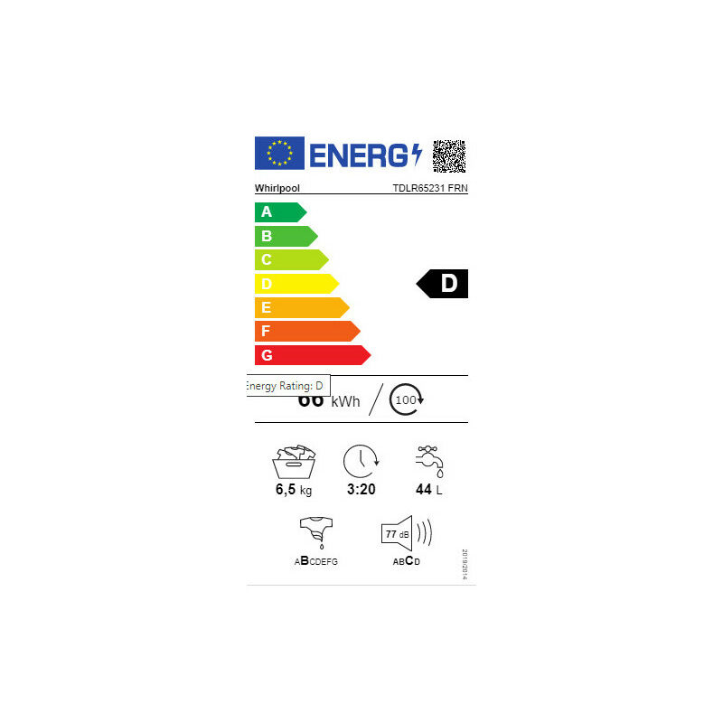 Lave-linge top 6kg 42L WHIRLPOOL 1200tr/min 40cm D, TDLR65231FRN