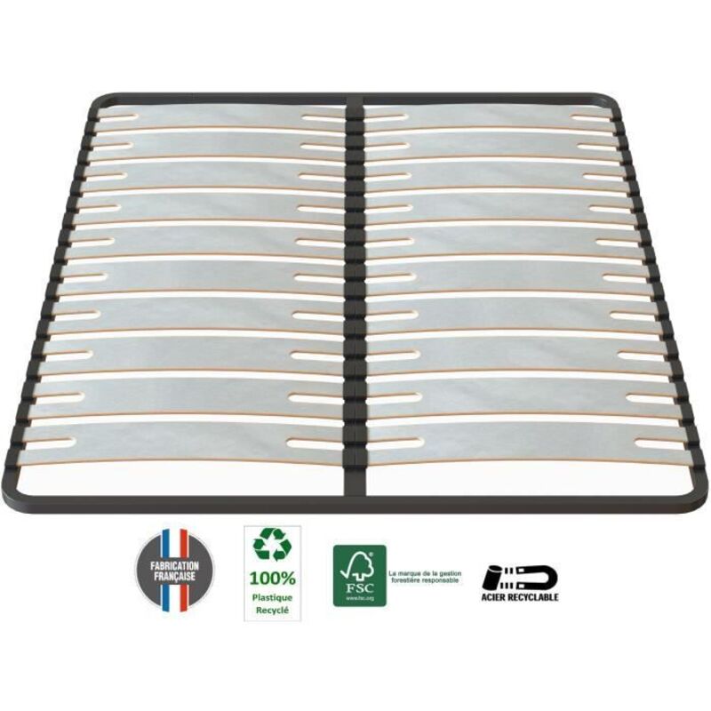 Sommier à Lattes 160x200 Cm - 23 Lattes En Sapin, Charge Max 300 Kg, Pour Un Bon Soutien Et Une Ventilation Optimale