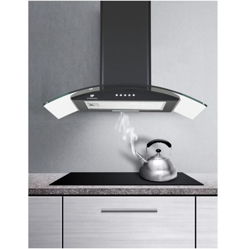 Hotte Décorative Inclinée Continental Edison 60 Cm - Classe A+++, éclairage LED, Débit 418 M³/h, Filtre Lavable - 7