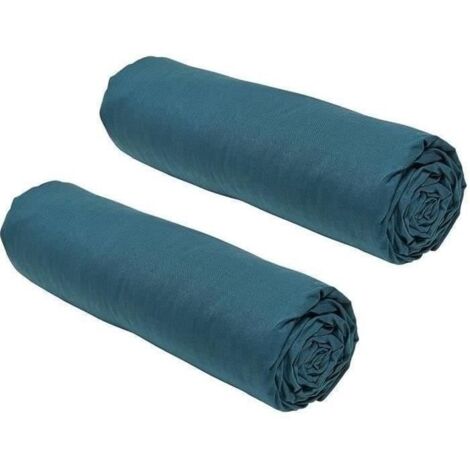 Lot de 2 draps housses TODAY Essential - 140 x 190 cm - 2 personnes - 100% Coton - Paon (1/2)