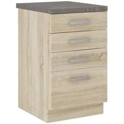 Meuble bas 4 tiroirs avec plan de travail - Decor chene sonoma - L 40 x P 51,6 x H 85 cm - LASSEN