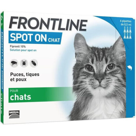 Pipettes antiparasitaires pour chat – Lot de 6 – Protection contre puces et tiques – Efficacité 4 semaines contre puces, 2 semaines contre tiques – Frontline
