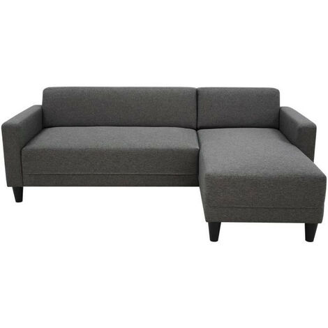 Canapé d'angle fixe 4 places réversible – Tissu 100% polyester anthracite – Dimensions L197 x P117 x H65 cm – Assise mousse polyéther 23kg/m3 (1/5)