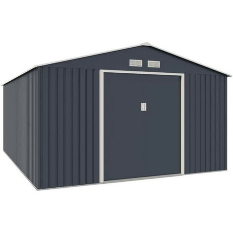Abri de jardin en métal 15,16 m² – Kit d'ancrage inclus – Dimensions 3,40 x 4,46 m – Acier galvanisé anti-corrosion
