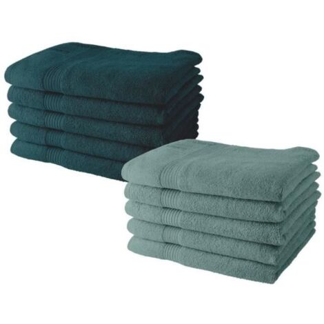 Lot de 10 serviettes de Toilette TODAY 50x90 cm 100% Coton - 5 paon + 5 celadon (1/2)