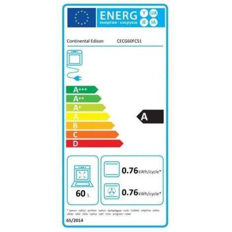 Continental Edison – Cuisinière gaz 4 foyers – Four électrique 60L à chaleur tournante – Nettoyage catalytique – CECG60FCS1