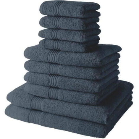 Lot de 10 serviettes de bain TODAY comprenant 4 serviettes 30x50 + 4 serviettes 50x90 + 2 draps de bain 70x130 cm 100% Coton - Denim