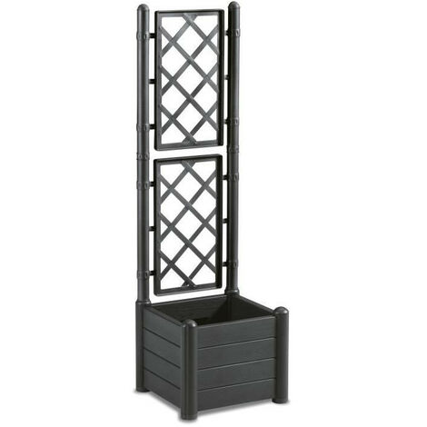 Bac a fleur carré ITALIA avec treillis - 30L - Plastique - Anthracite (1/2)