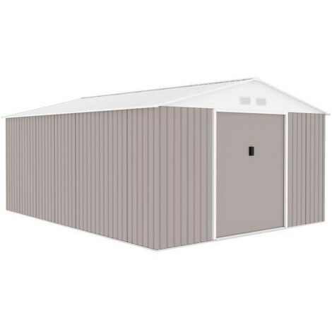 Abri de jardin métal 15,16 m² – Acier galvanisé avec kit d'ancrage – 2 portes coulissantes – Couleur taupe