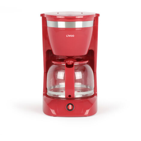 Cafetière filtre 12 tasses 800W rouge – Carafe en verre résistante – Filtre permanent inclus – DOD163RC – Livoo