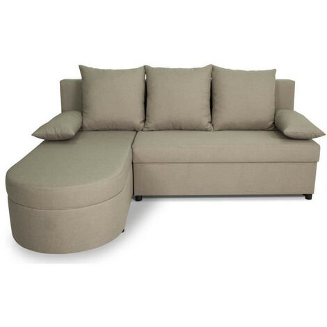 Canapé d'angle convertible réversible 3 places – Tissu 100% polyester brun – Dimensions L196 x H88 x P159 cm – Structure bois massif (1/5)