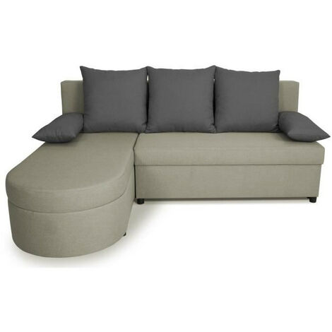 Canapé d'angle convertible réversible 3 places – Tissu gris 100% polyester – Dimensions L196 x H88 x P159 cm – Structure en bois massif (1/5)