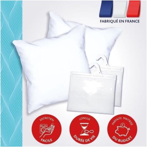 DODO Pack 2 oreillers tendance 60x60cm + 2 protege oreillers imperméable 60x60 cm - Garnissage 100% Polyester