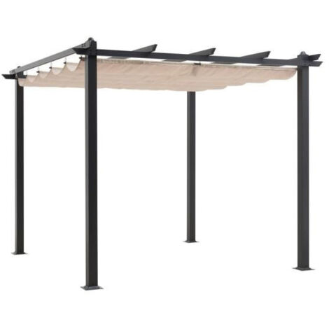 Pergola toit rétractable 3 x 3 m – Structure aluminium anti-corrosion – Toile polyester beige rétractable – Espace ombragé moderne (1/6)