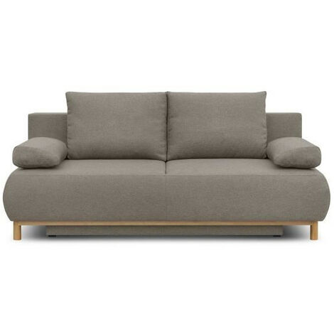 Banquette convertible 3 places – Tissu 100% polyester beige – Coffre de rangement – L 192 x H 84 x P 93 cm – Structure en bois massif (1/6)