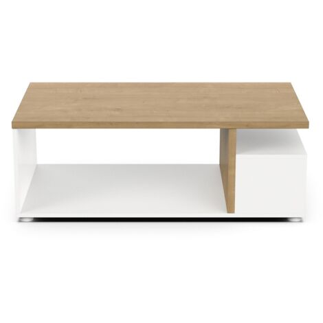 Table basse rectangulaire 3 niches décor chêne Hamilton et blanc – Longueur 91,8 cm – Largeur 50 cm – Hauteur 36 cm – Meuble moderne – Demeyere (1/10)