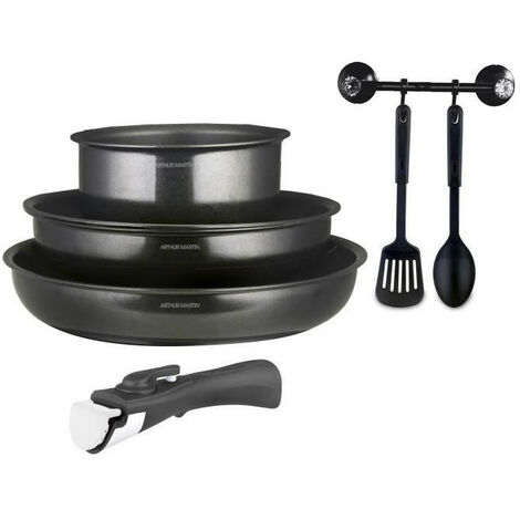 Arthur Martin - Batterie De Casseroles 12 Pièces Noir Amovible - Set De Cuisine Complet