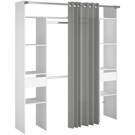Dressing modulable blanc 2 penderies 2 tiroirs – L176 x P48 x H202 cm – Structure en mélaminé – Fabriqué en France