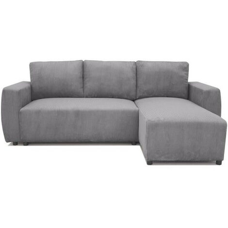 Canapé d'angle convertible réversible 3-4 places PHARELL - velours côtelé Anthracite - Coffre de rangement - L224 x P155 x H (1/5)