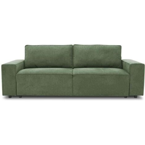 Canapé convertible 3 places en tissu Loft olive – Coffre de rangement 170L – Dimensions 239 x 86 x 85 cm – Couchage 187 x 130 cm (1/5)