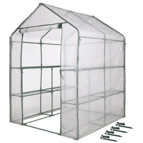Serre de Jardin - NATURE - H195 x 143 x 143 - 2 étageres - PE armé 140 g/m² - Vert (1/4)