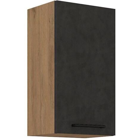 Meuble haut ROCK - Mélaminé décor chene lancelot et gris matera - 1 porte - L40 x H72 cm (1/4)