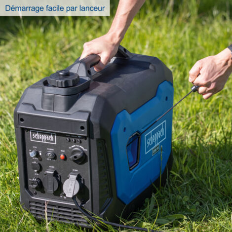 Scheppach Groupe électrogène inverter SG3500i – Moteur à essence 4 temps 230 V – 3500 W – 2x prises de courant alternatif 230 V - Raccordement 12 V – 2x raccordements USB 2,1 A