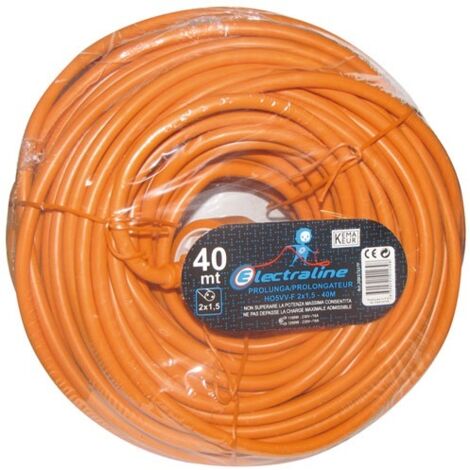 Electraline – Rallonge électrique 40 m – Câble HO5VVF 2x1,5mm² orange – Puissance max 3200W – Pour chantiers extérieurs - H05vvf