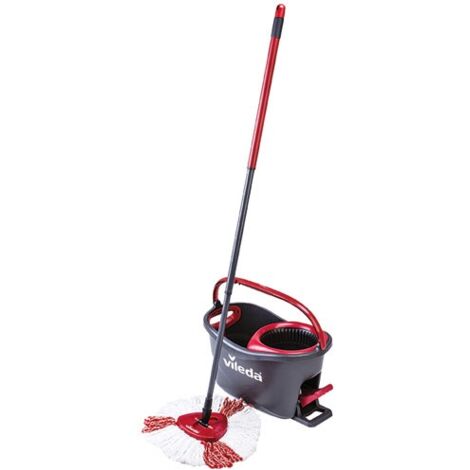 Vileda – Balai lave sol avec seau essoreur 8L – Tête pivotante pour recoins – Manche télescopique 55-130 cm – 2 têtes microfibre et franges
