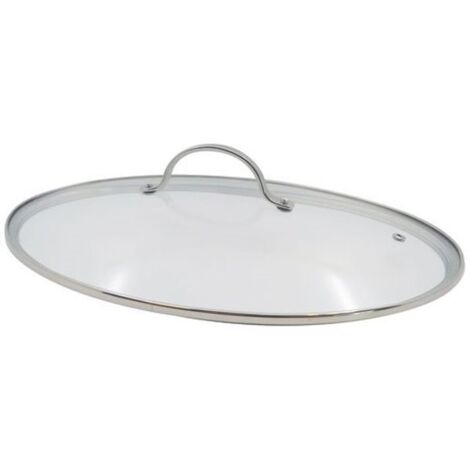 Couvercle ovale Beka 13949384 en verre trempé avec pourtour inox et orifice de ventilation 38,8 x 26,5 cm (1/5)