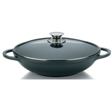 Wok en fonte d'aluminium + couvercle verre 32cm noir - Kela Line - 15157 (1/2)