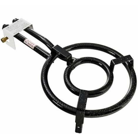 Réchaud à paella émaillé noir 35 cm – Brûleur à gaz butane/propane – 2 anneaux de feu réglables – Acier laminé à froid – Vaello