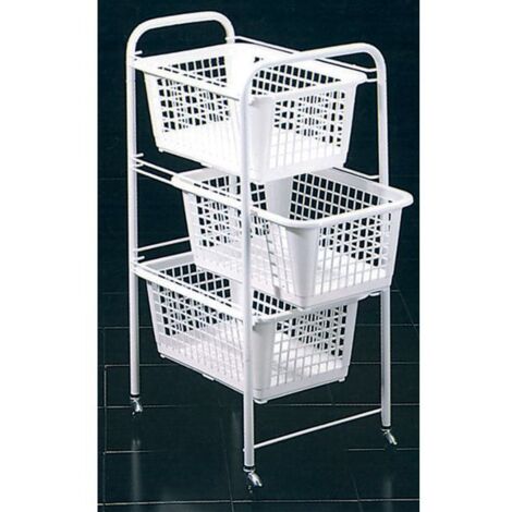 Chariot 3 pièces rectangulaire 30x36 h 68 cm – Acier plastifié – 3 corbeilles coulissantes – Rangement légumes et aliments – Metaltex (1/9)