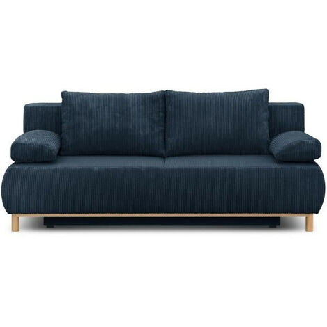 Canapé convertible 3 places – Velours côtelé bleu foncé – Coffre de rangement – Structure en bois massif – Dimensions L 192 x H 84 x P 93 cm (1/9)